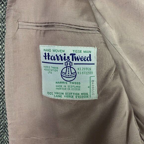 Harris Tweed Herringbone Blazer Sport Coat Men's 48R Fits like 44R Gray Red Blue - Picture 6 of 14